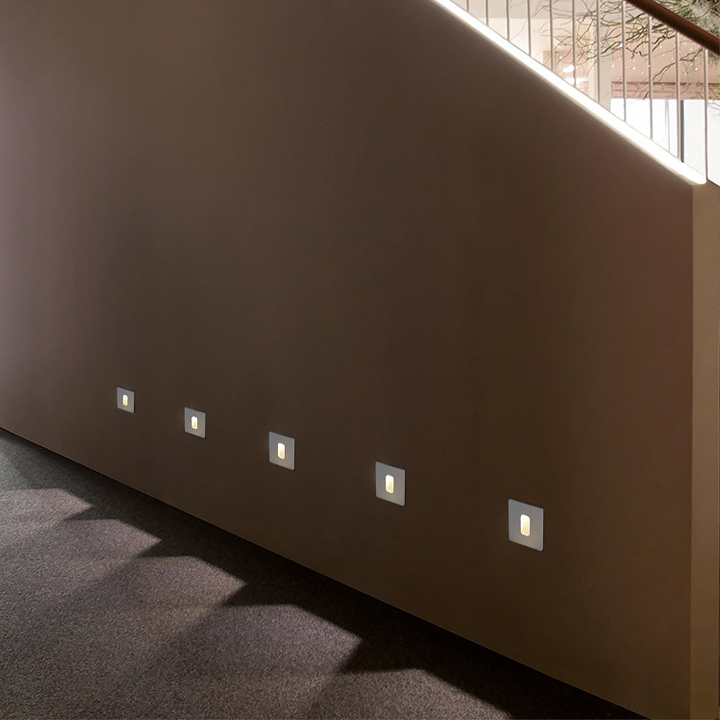 Éclairages d'escalier LED carrés en aluminium, encastrés pour extérieur