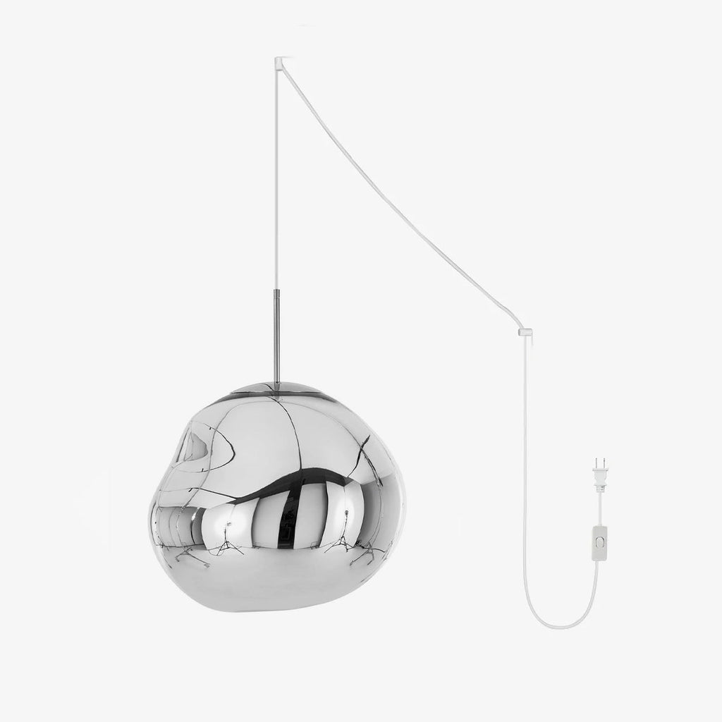 Molten PVC pendant light shade with a reflective silver surface