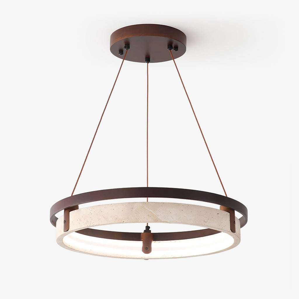 Veraearae Yellow Travertine Disc Pendant Light With Walnut Trim