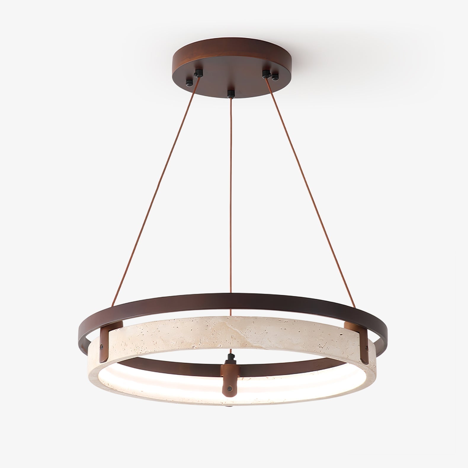 Veraearae Yellow Travertine Disc Pendant Light With Walnut Trim