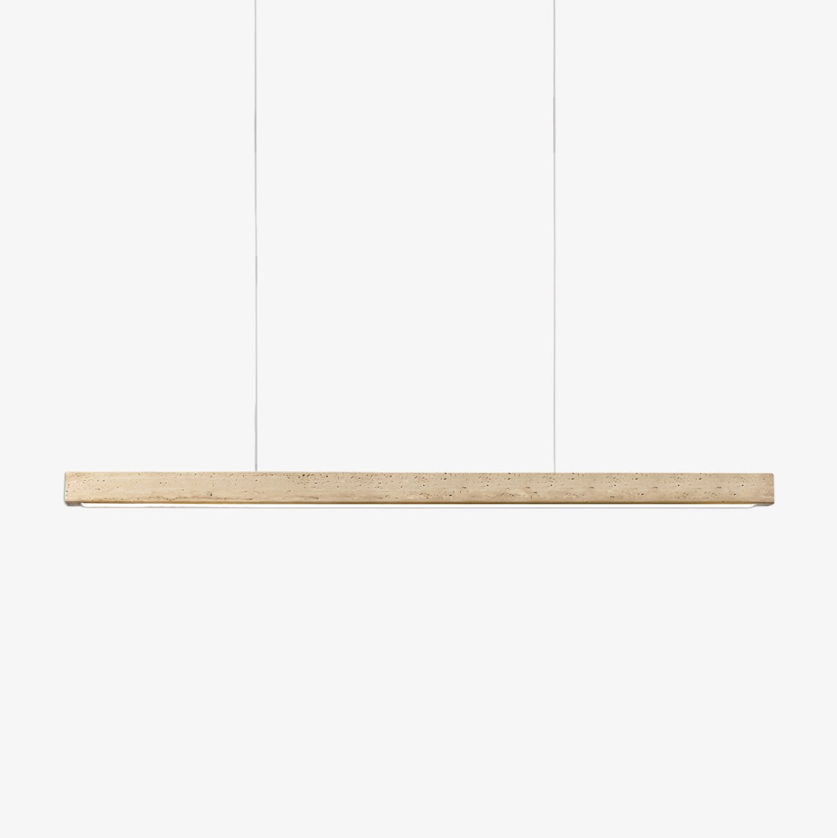 Product-only view of this Clérachic pendant, its slim travertine bar hanging level on two thin cords against a plain white backdrop.