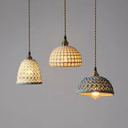 Ceramic Dome Pendant Light, Metal Frame, White or Blue, Kitchen Island Ready