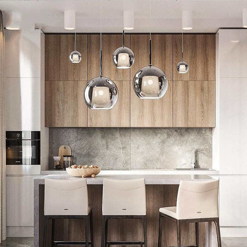 Glass Globe Pendant Light With G9 Base, Amber, Smoke Gray or Clear, 3 Sizes