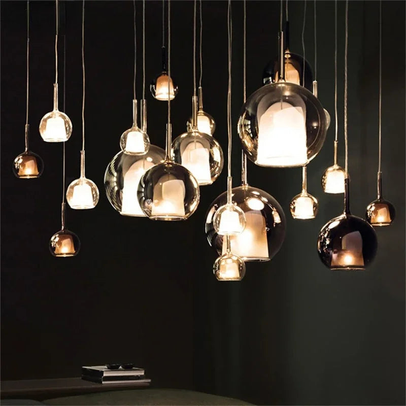 Glass Globe Pendant Light With G9 Base, Amber, Smoke Gray or Clear, 3 Sizes