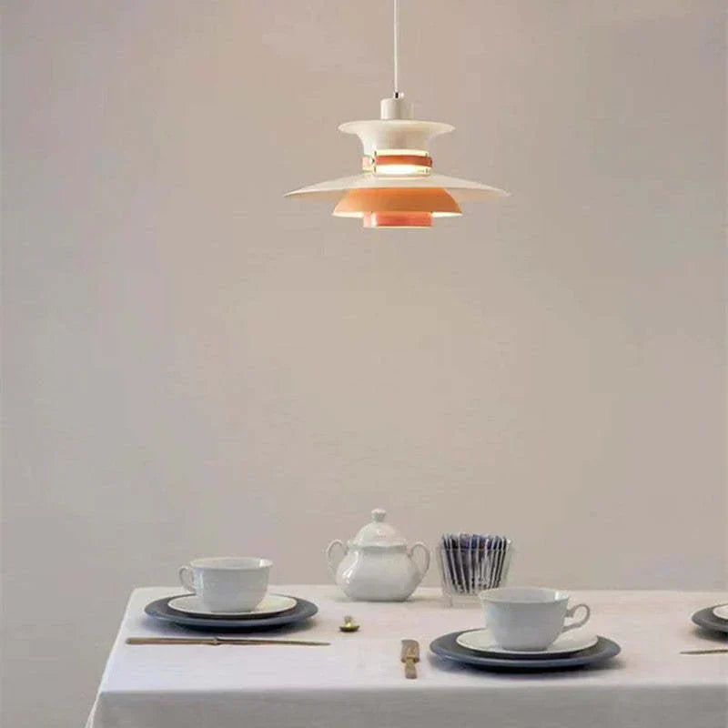 Multicolor Pendant Light With LED Glow, Tiered-Shade Retro Ceiling Lamp