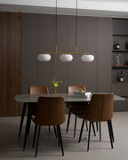 Linear 3-globe pendel, hvide glasskærme, nikkel eller guld