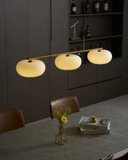 Linear 3-globe pendel, hvide glasskærme, nikkel eller guld