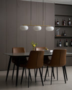 Linear 3-globe pendel, hvide glasskærme, nikkel eller guld