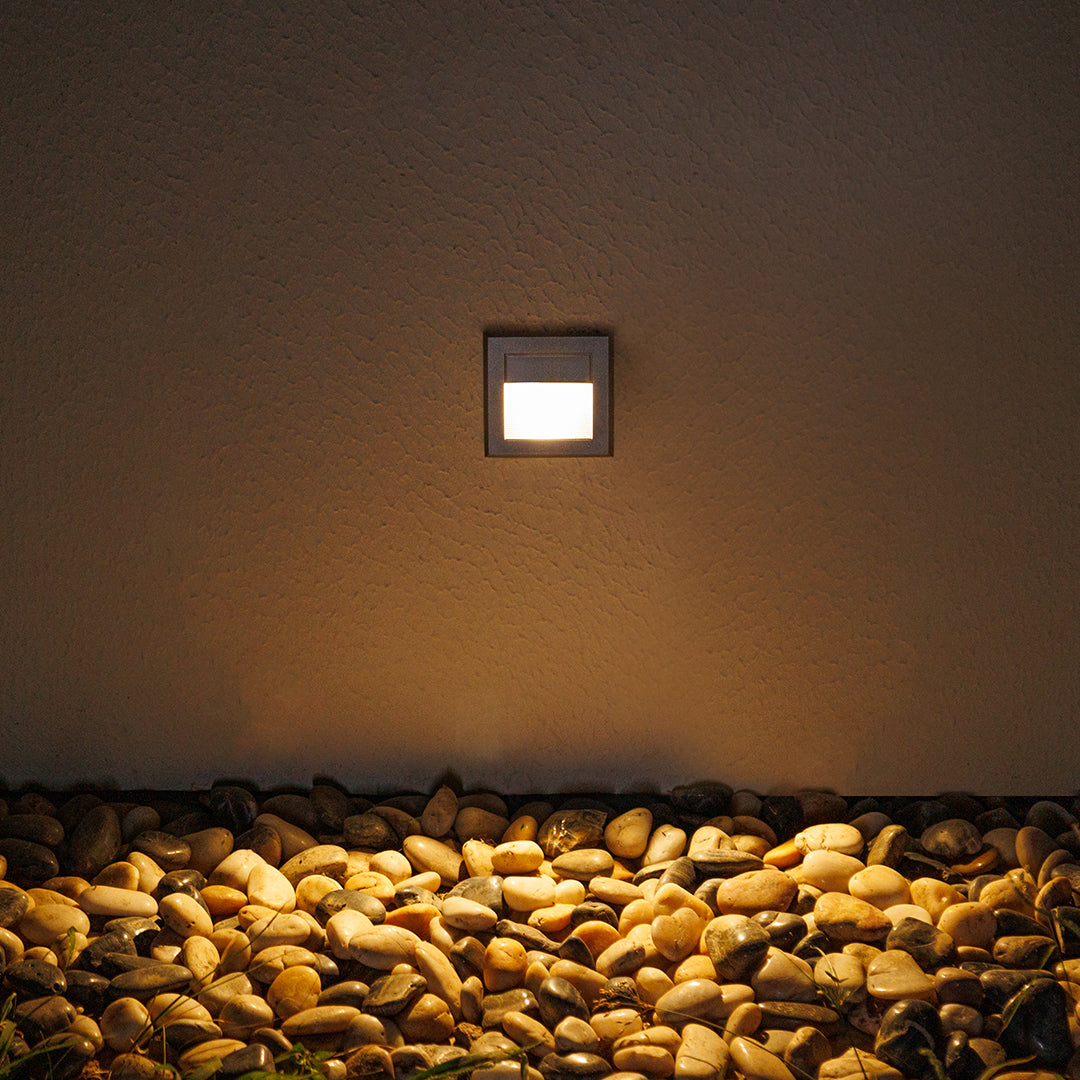 Morga Square Recessed Outdoor Step Light, Black Aluminum Finish