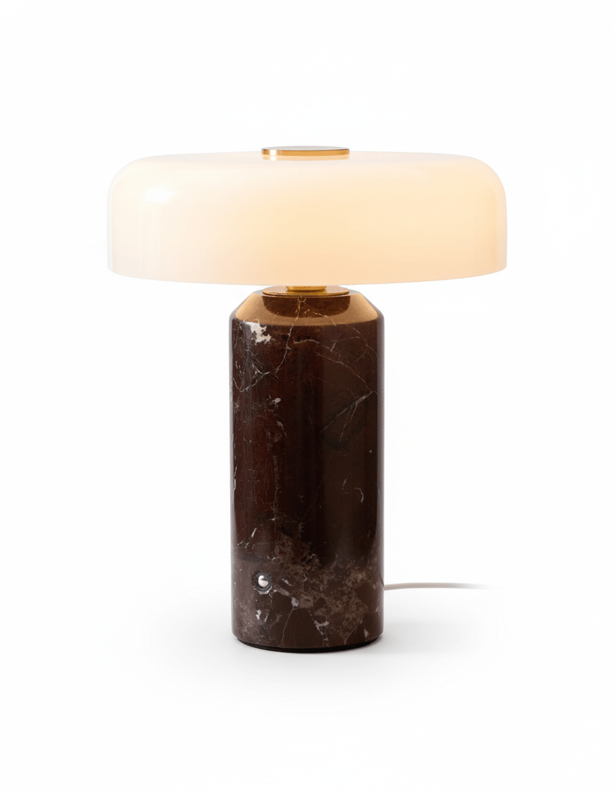 Opaline glass shade on a veined marble lamp base