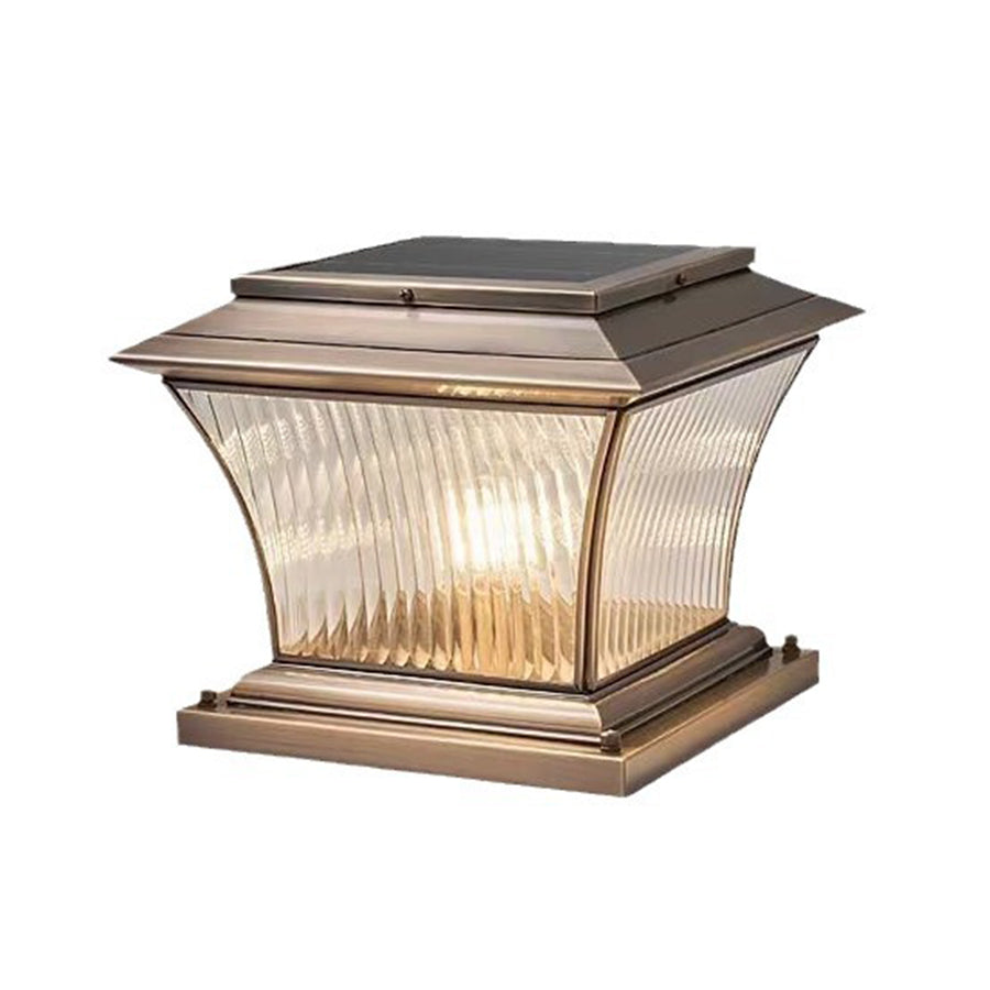 Copper Outdoor Pillar Light With Glass Shade, European-Style Post Lamp