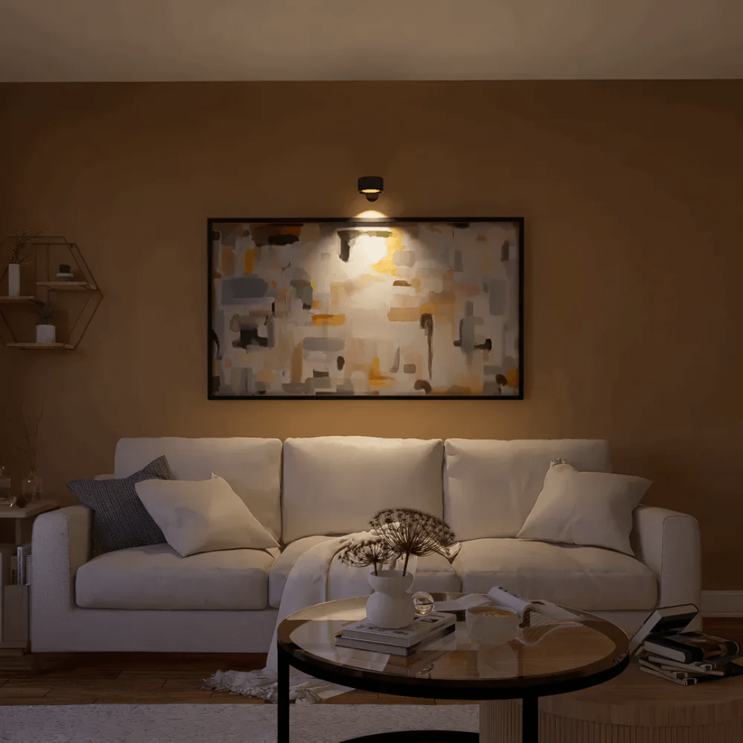 LED Wall Sconce, Wood Grain Texture, Battery-Powered, Black & White