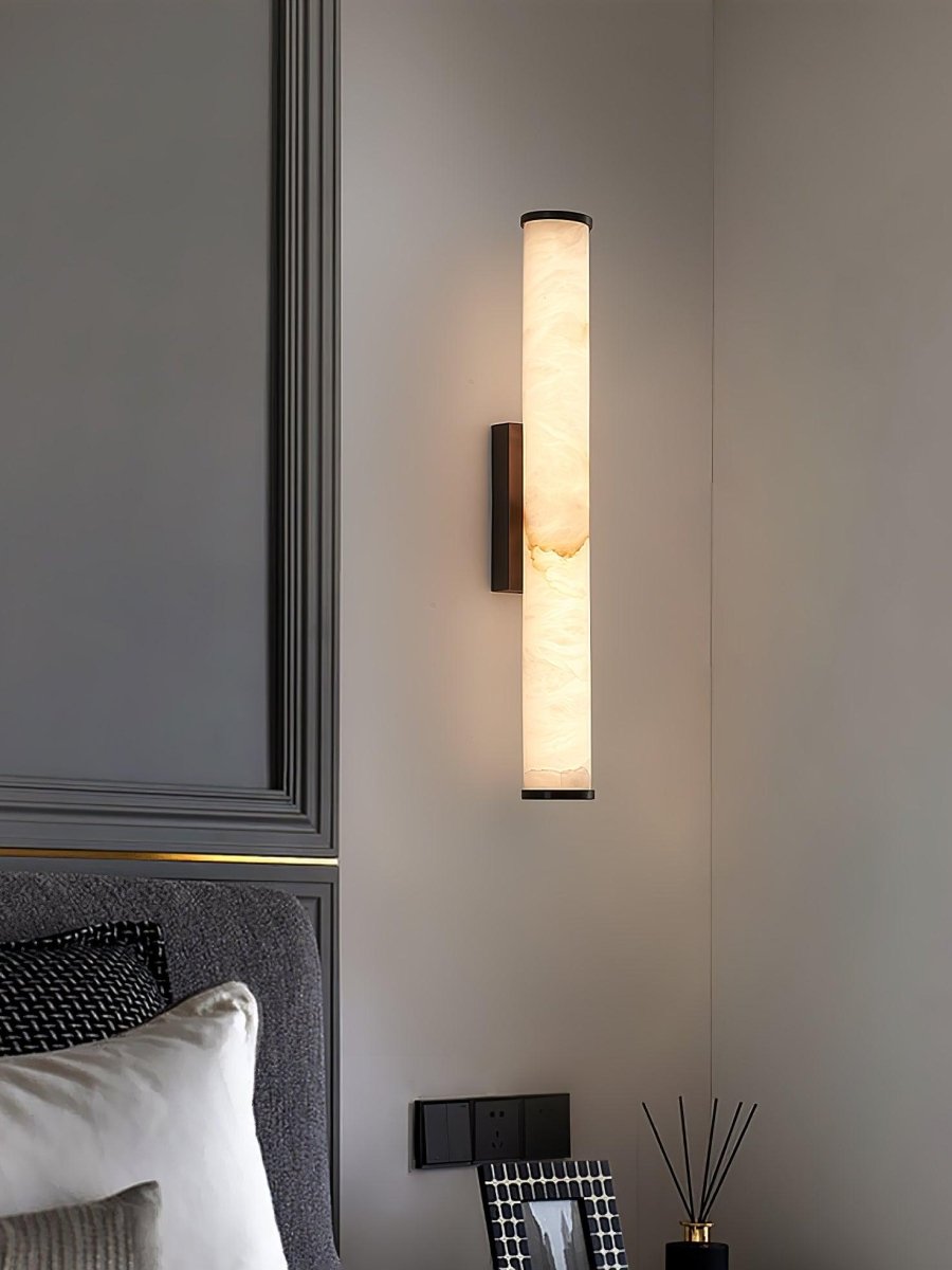 Alabaster Tube Wall Sconce, Hardwired LED Light, Modern Design