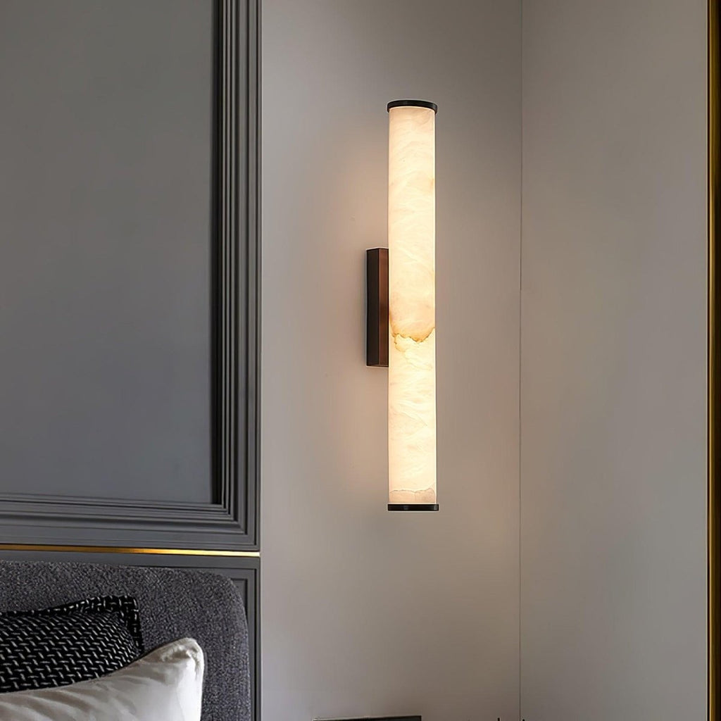 Alabaster Tube Wall Sconce, Hardwired LED Light, Modern Design
