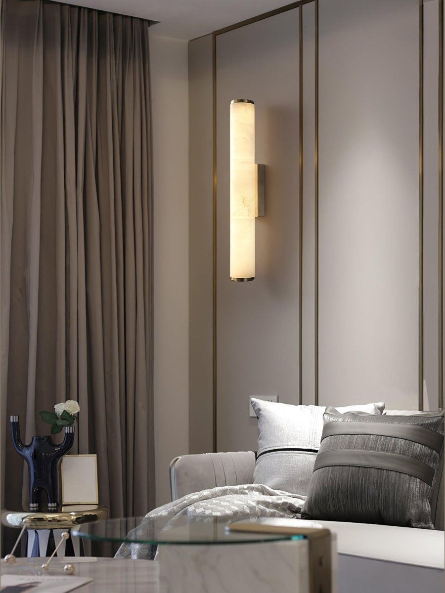 Alabaster Tube Wall Sconce, Hardwired LED Light, Modern Design