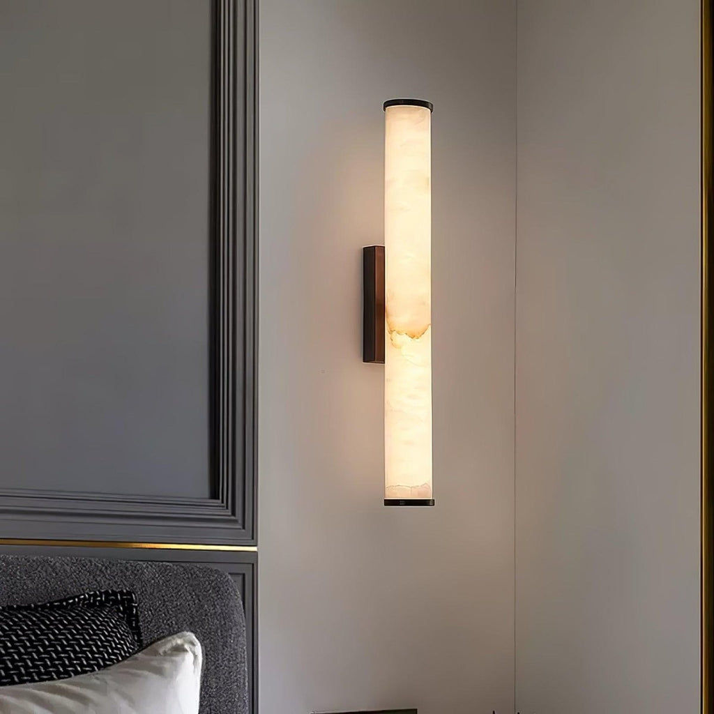Alabaster Tube Wall Sconce, Hardwired LED Light, Modern Design
