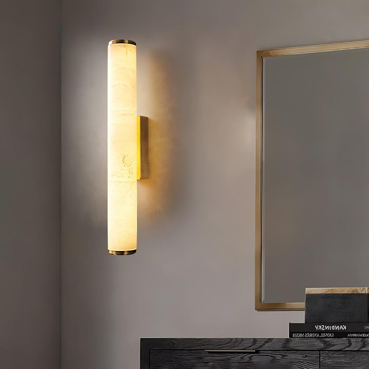 Alabaster Tube Wall Sconce, Hardwired LED Light, Modern Design