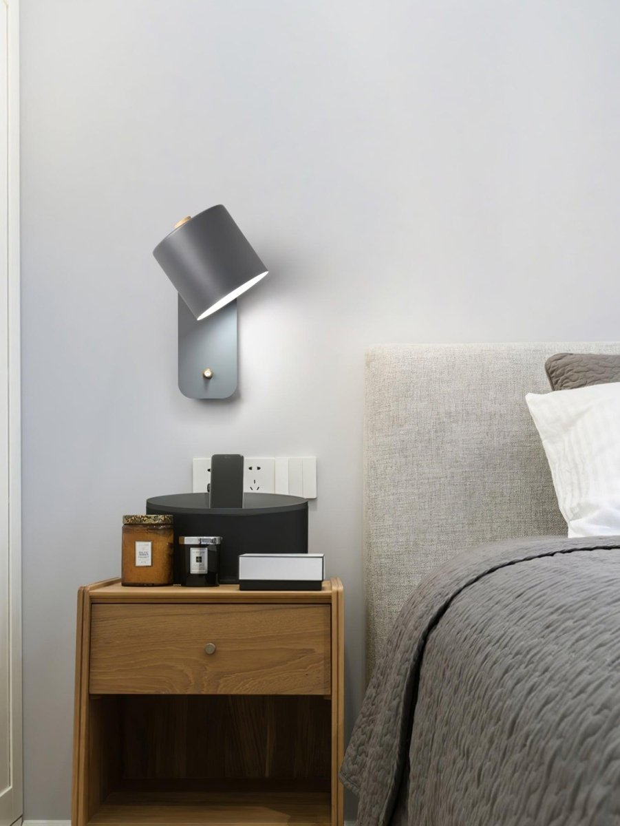 Jernvegglampe, roterende sylinderhode, E27-pære, moderne minimalistisk