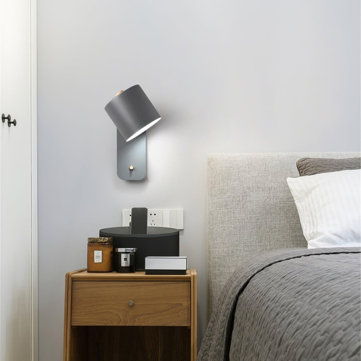 Jernvegglampe, roterende sylinderhode, E27-pære, moderne minimalistisk