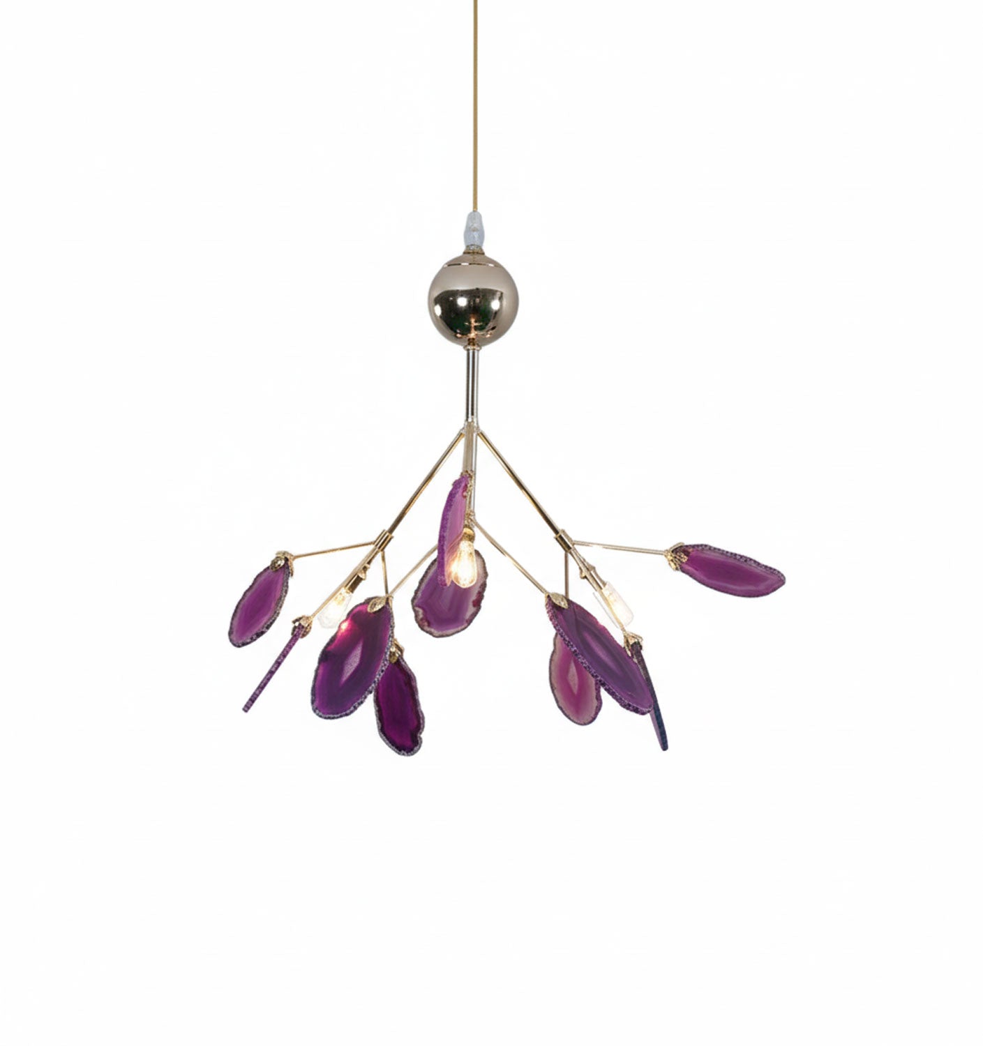 Agate chandelier suspended in a styled interior
