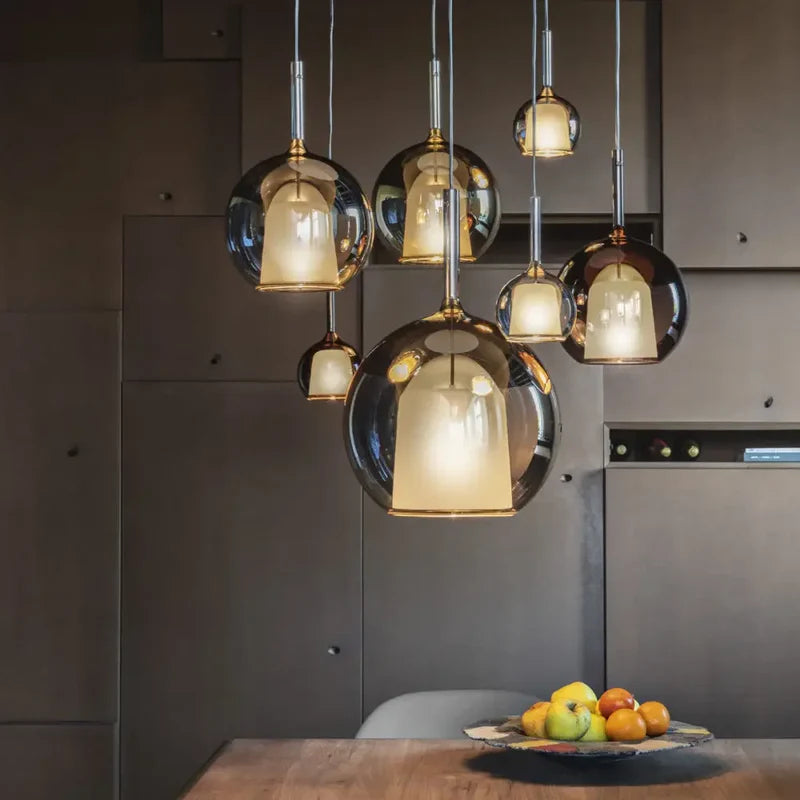 Glass Globe Pendant Light With G9 Base, Amber, Smoke Gray or Clear, 3 Sizes
