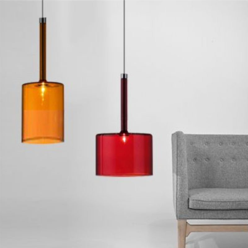 Minimalist Glass Pendant Light, Clear Red Orange or Grey, 3 Sizes, G4 Base