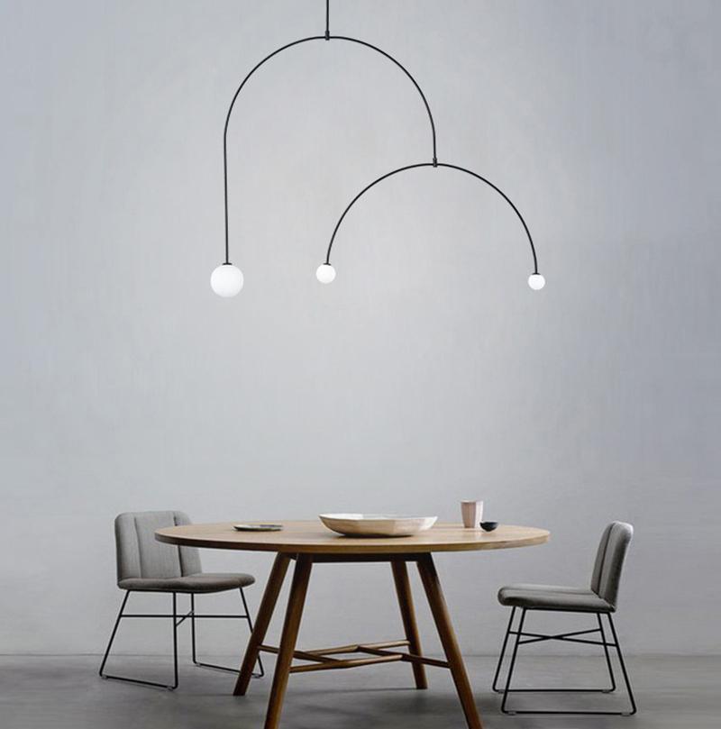 Chandelier, Mobile Opaline Glass Globes, Brass or Black, G9 and G4