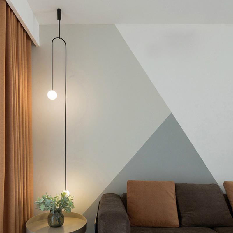 Chandelier, Mobile Opaline Glass Globes, Brass or Black, G9 and G4