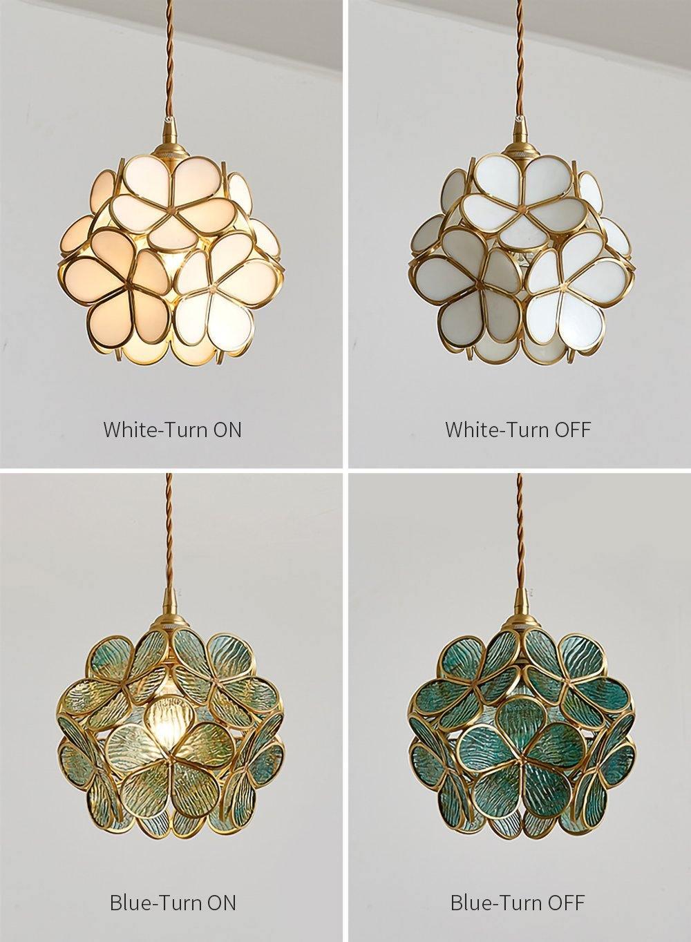 Transparent glass petal pendant light catching warm light