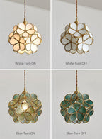 Transparent glass petal pendant light catching warm light