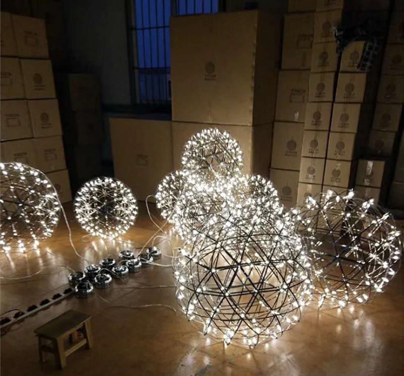 Spark Ball Pendant Light, Stainless Steel Sphere, Warm White LED