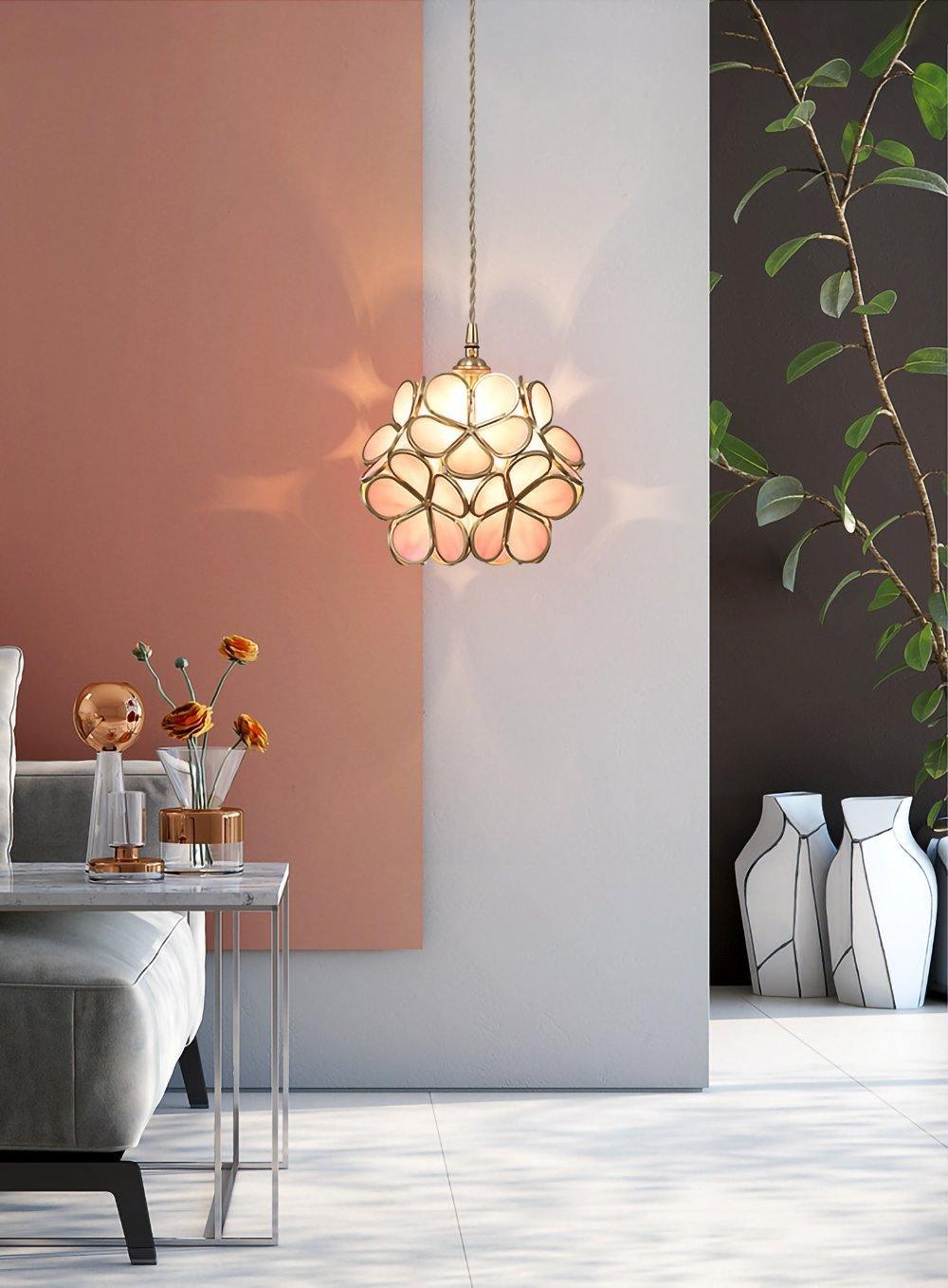Handblown glass petal pendant light with petal-shaped shade