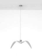 A single white bird-shaped pendant from this Clérachic light hangs from a long cord against a plain white ceiling.