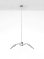 A white bird-shaped pendant from this Clérachic fixture hangs with its wings swept narrow, on a plain white backdrop.
