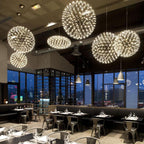 Spark Ball Pendant Light, Stainless Steel Sphere, Warm White LED