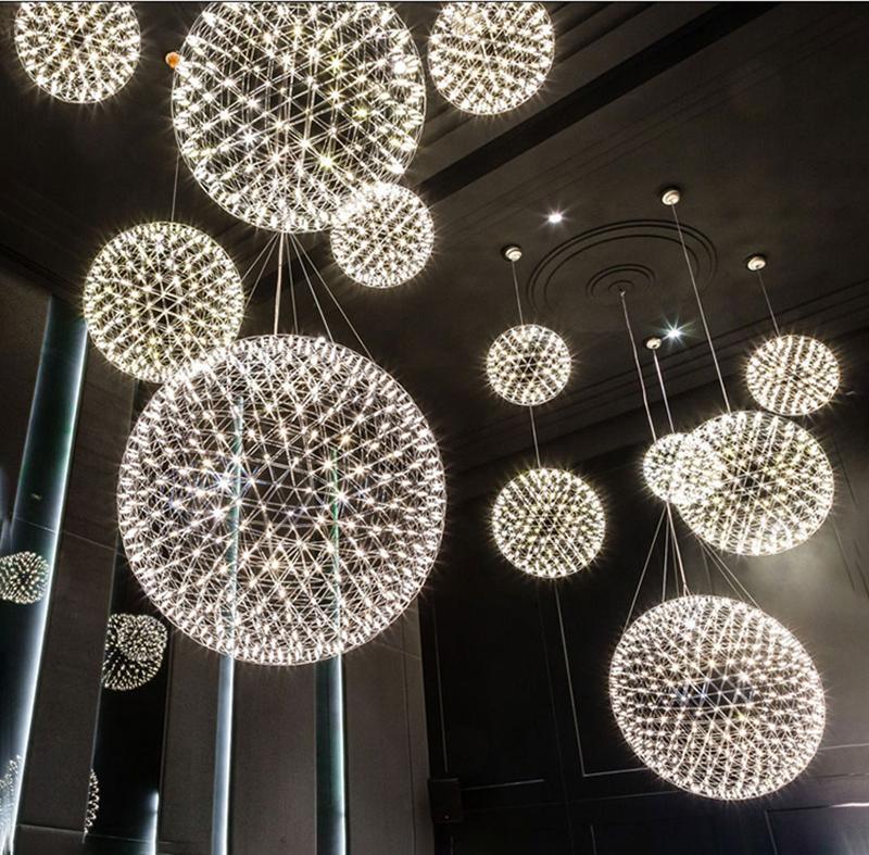 Spark Ball Pendant Light, Stainless Steel Sphere, Warm White LED