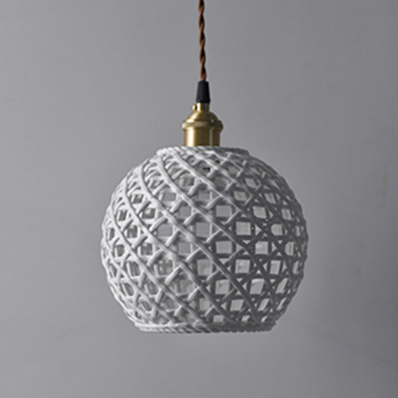 Ceramic Dome Pendant Light, Metal Frame, White or Blue, Kitchen Island Ready