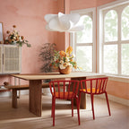 Cloud-like silk pendant light lighting a styled dining space