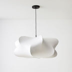 Elysia pendant light shown close up with its silk shade
