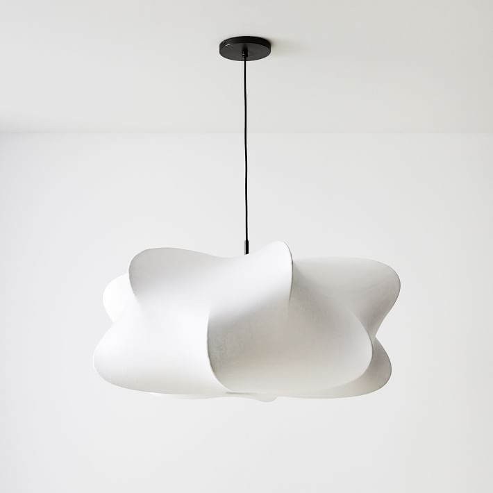 Elysia pendant light shown close up with its silk shade