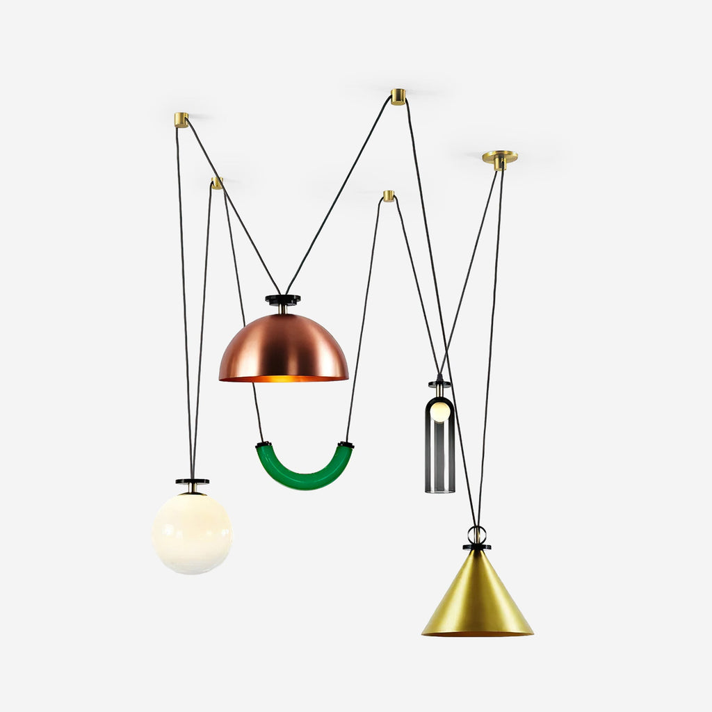 Geometrisk lysekrone, modulære glasskærme, E14-fatning, guld eller sort