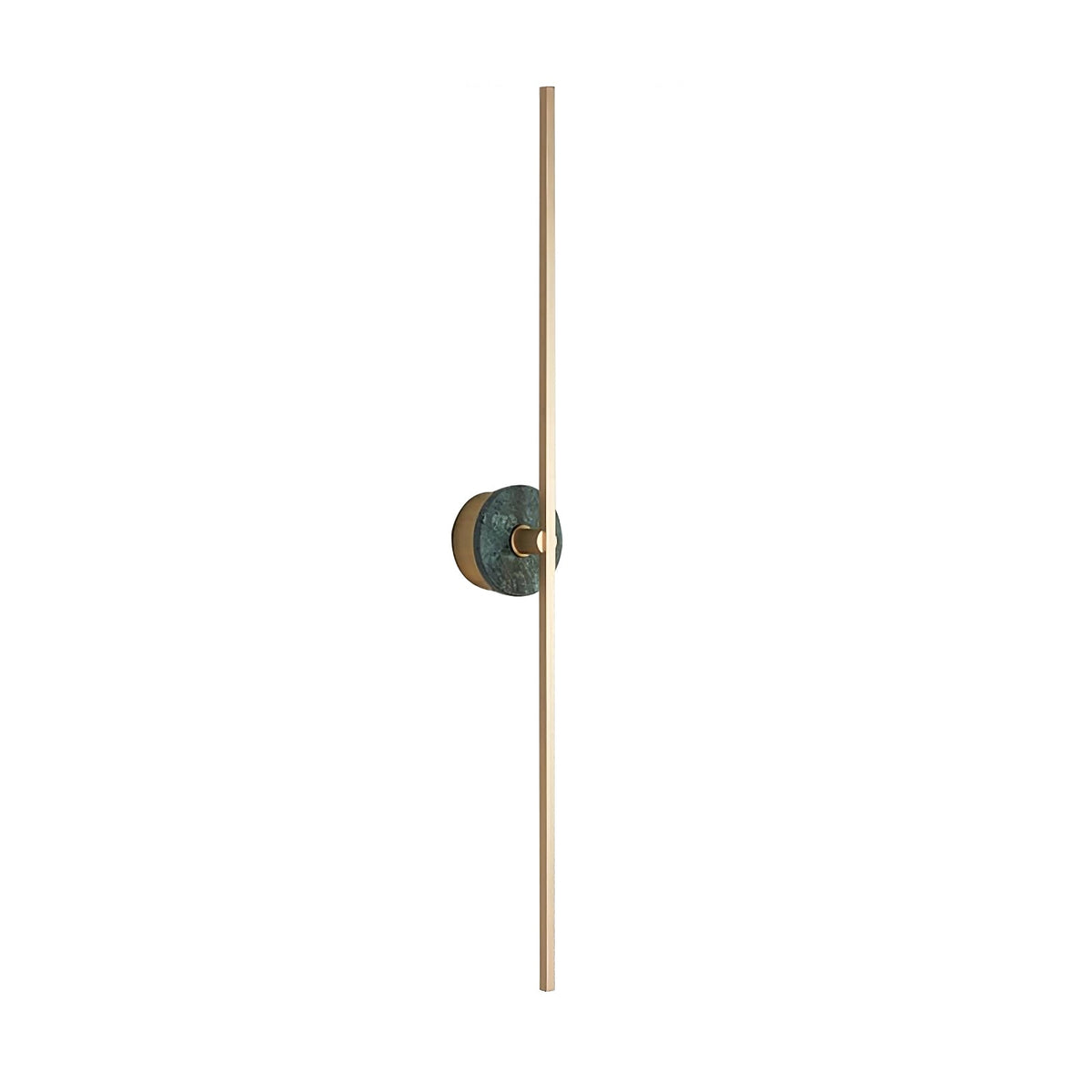 Clérachic wall sconce on a white background, a deep green stone disc crossing the middle of its slender brass bar.