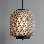 Lustre d'extérieur en rotin et fer, design rustique moderne tressé à la main