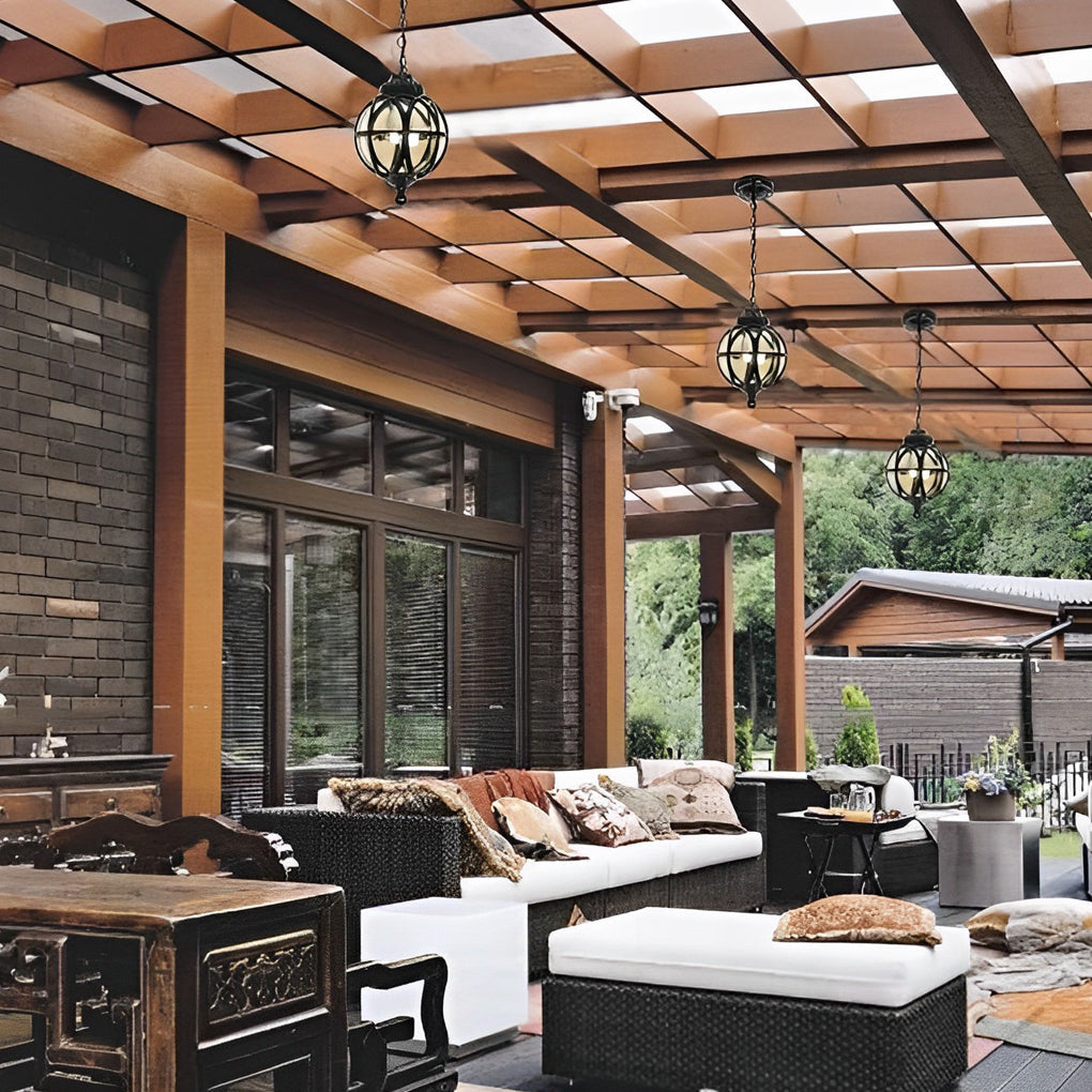 Adjustable Chain Outdoor Pendant Light With Heat-Resistant Glass Shade