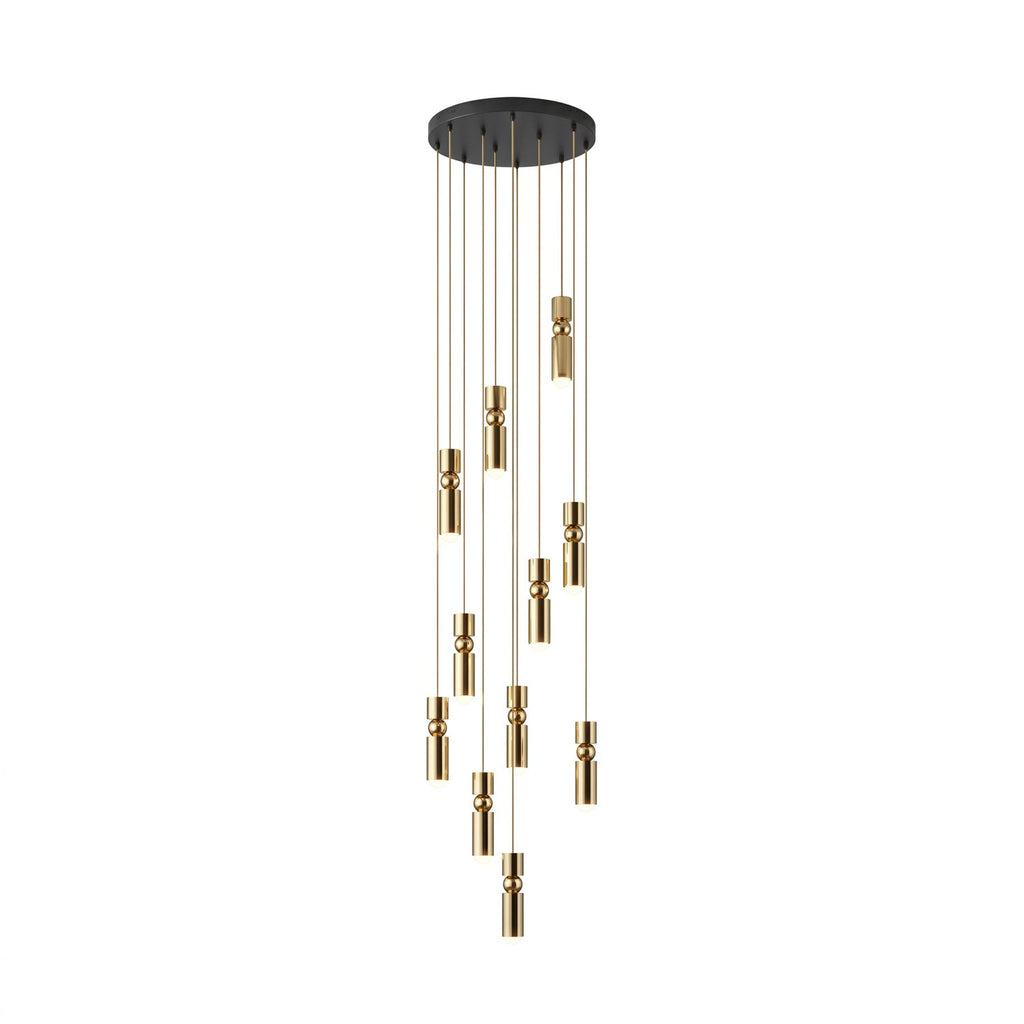 Eleven head geometric pendant light suspended from a ceiling