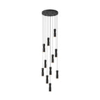 Eleven head pendant light with cylinders in a wide cluster