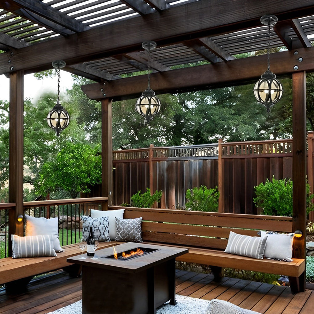 Adjustable Chain Outdoor Pendant Light With Heat-Resistant Glass Shade