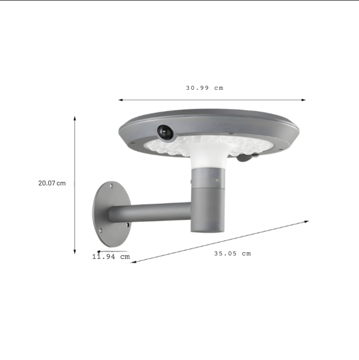 Udendørs væglampe med solcelledrevet bevægelsessensor, rund aluminiumdesign