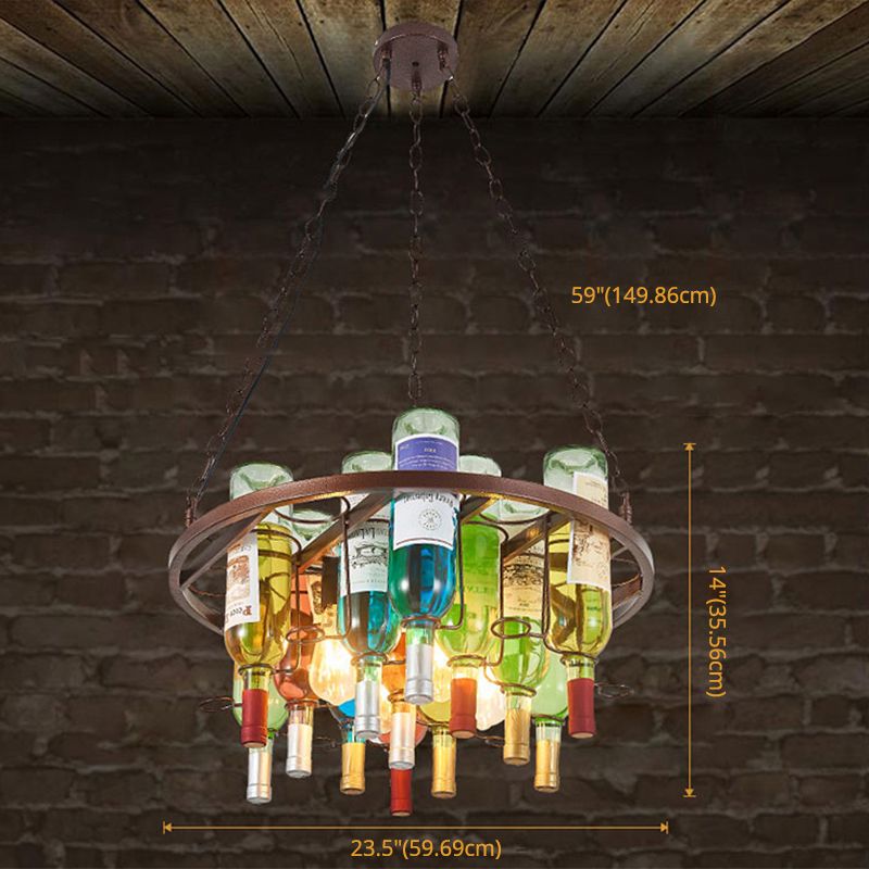 Dimension drawing for the Clérachic wine bottle chandelier, large size: 59 in / 149.86 cm drop, 14 in / 35.56 cm height, 23.5 in / 59.69 cm width.