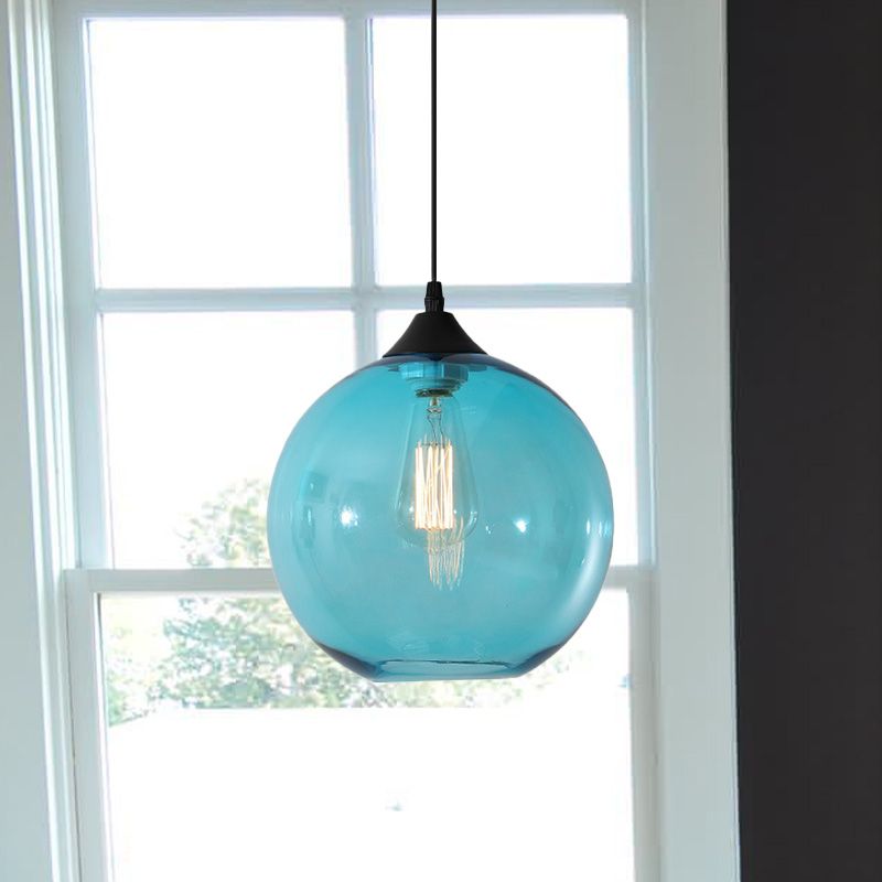 Lampu Gantung Globe Kaca, Rangka Logam Bulat, 5 Pilihan Warna Kaca
